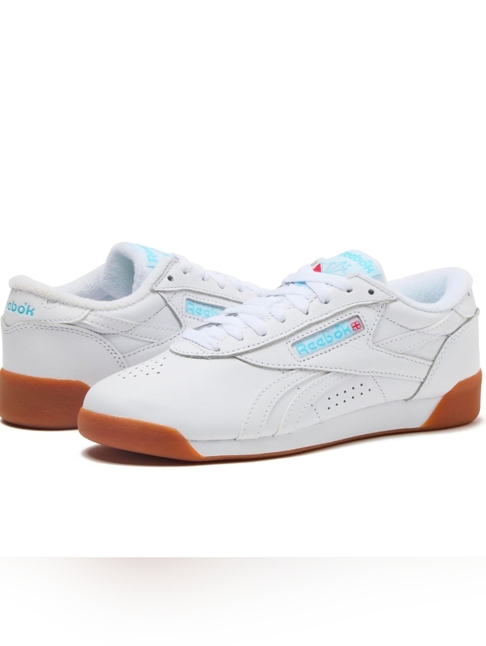 NEW without Box Reebok White Sneakers with Light Blue Accents and Gum Sole